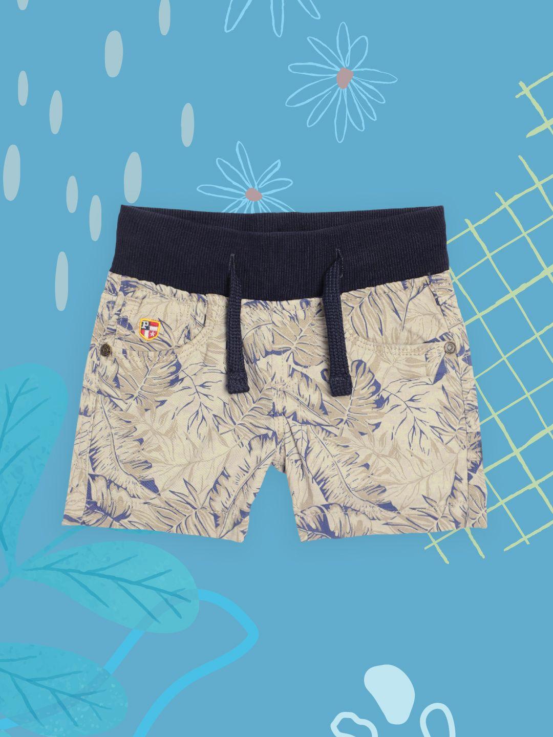 u.s. polo assn. kids boys beige & navy blue tropical print regular fit shorts