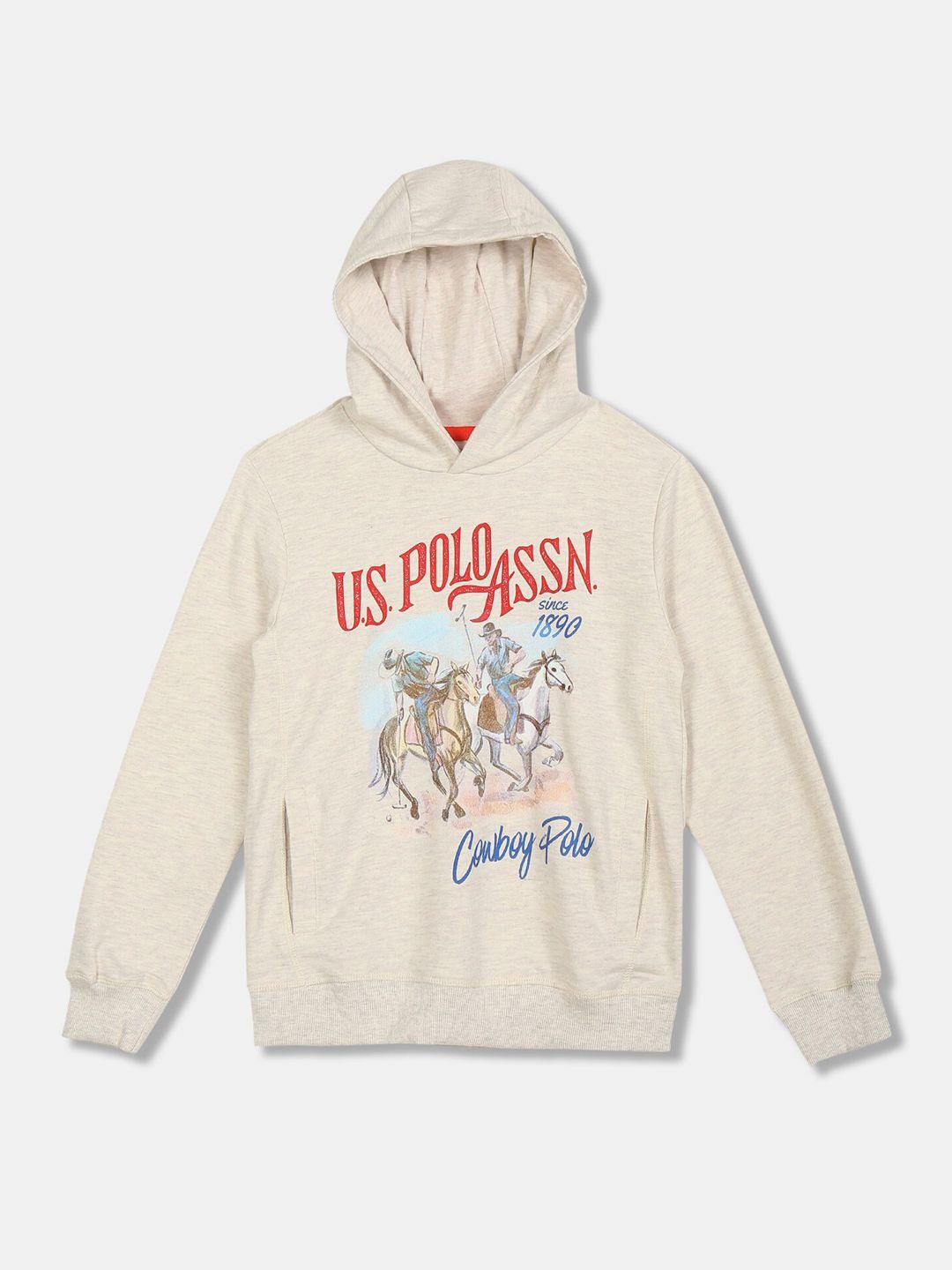 u.s. polo assn. kids boys beige printed hooded sweatshirt