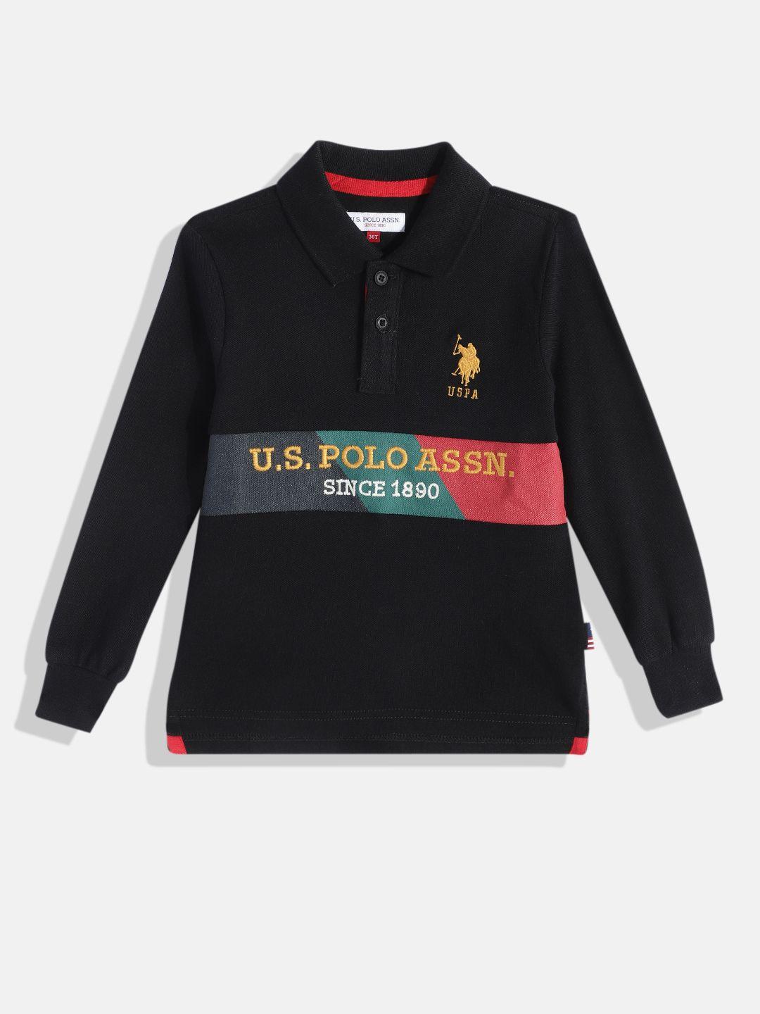 u.s. polo assn. kids boys black brand logo printed pure cotton polo collar t-shirt