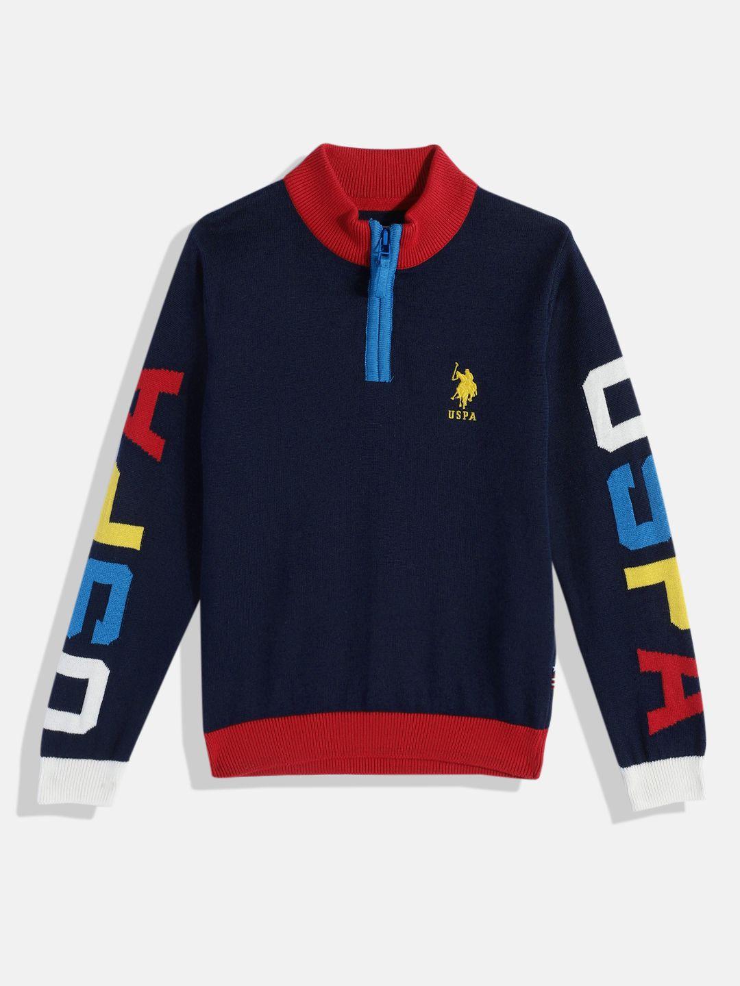 u.s. polo assn. kids boys blue printed pure cotton pullover
