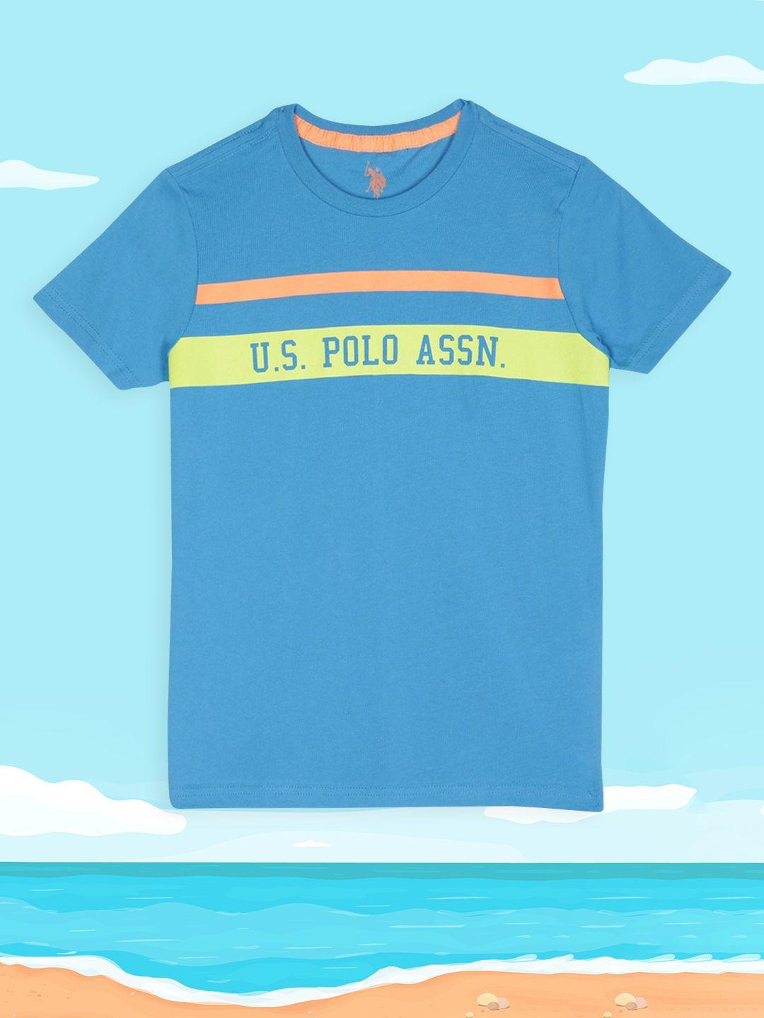 u.s. polo assn. kids boys blue printed round neck t-shirt