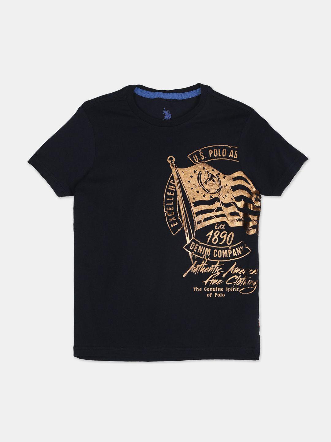 u.s. polo assn. kids boys blue printed round neck t-shirt