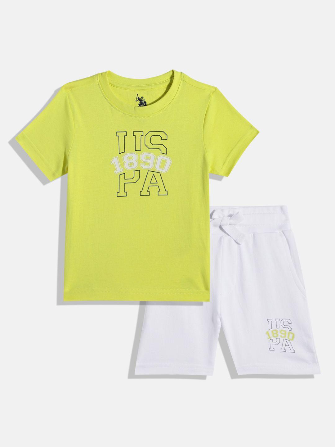 u.s. polo assn. kids boys brand logo print knitted pure cotton t-shirt with shorts