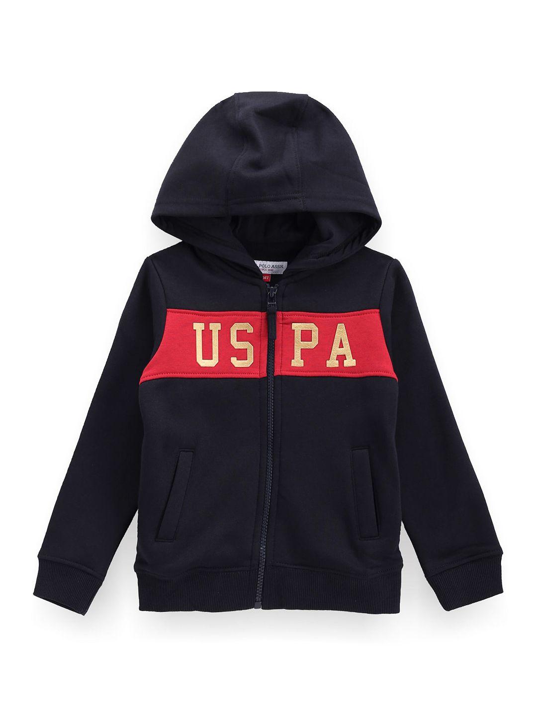 u.s. polo assn. kids boys brand logo printed hooded front open cotton sweatshirt