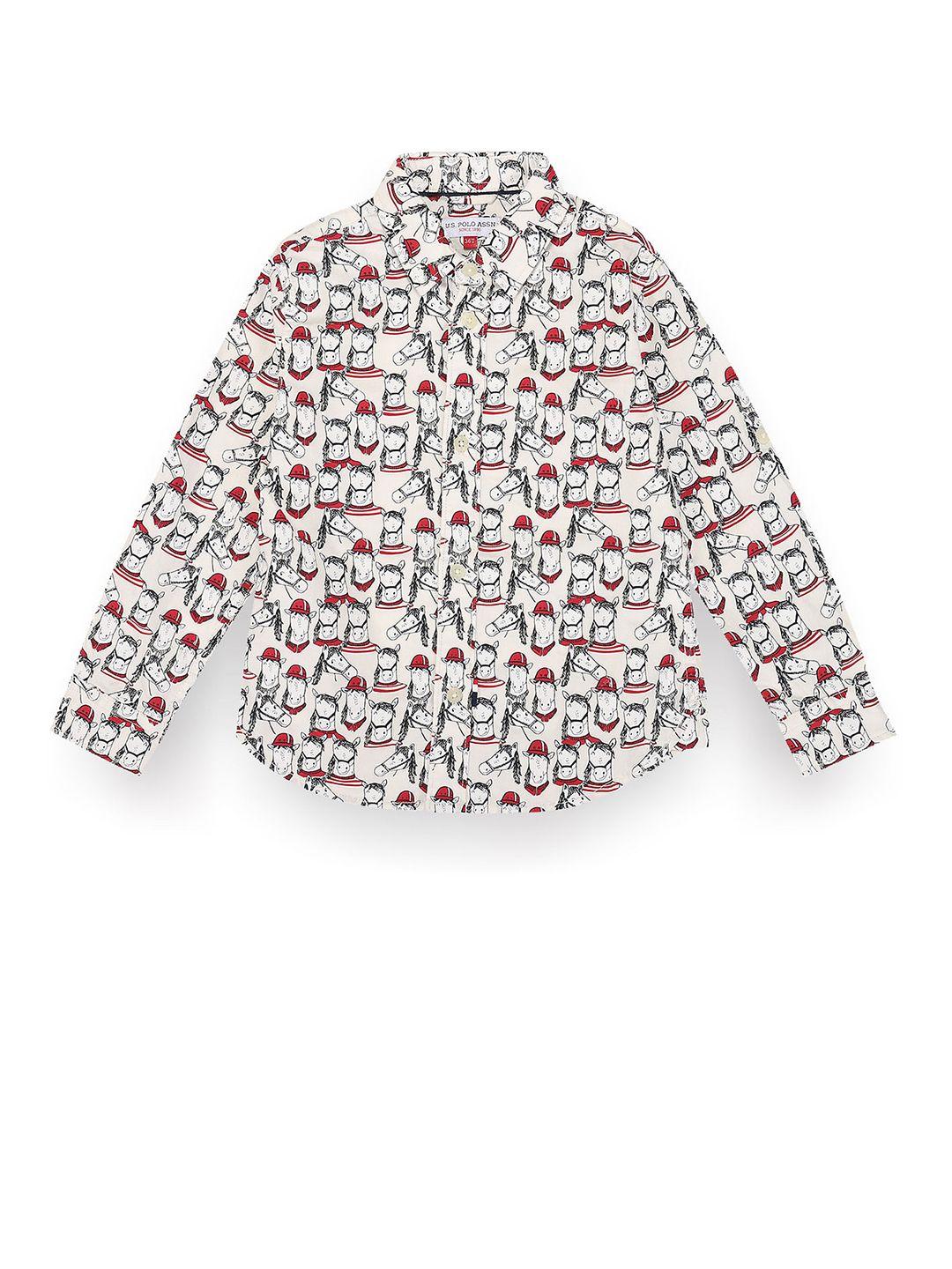 u.s. polo assn. kids boys classic conversational printed pure cotton twill casual shirt