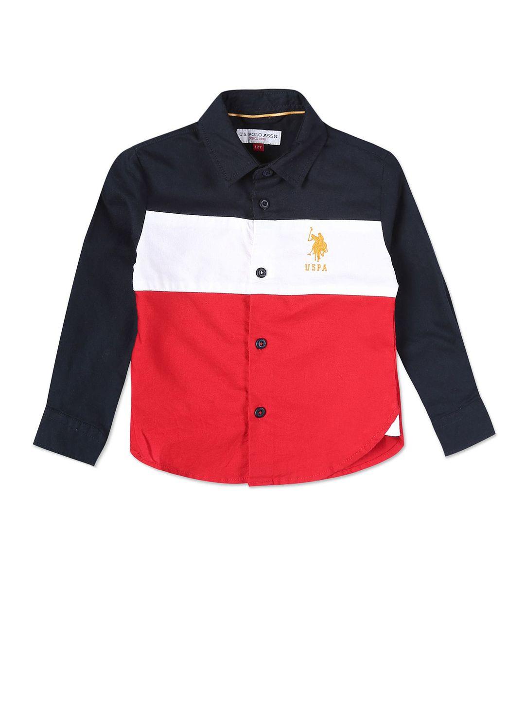 u.s. polo assn. kids boys colourblocked regular fit pure cotton casual shirt