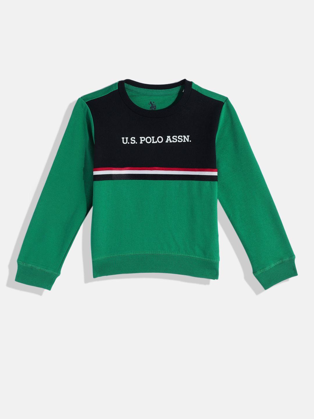 u.s. polo assn. kids boys green & navy blue colourblocked pure cotton sweatshirt