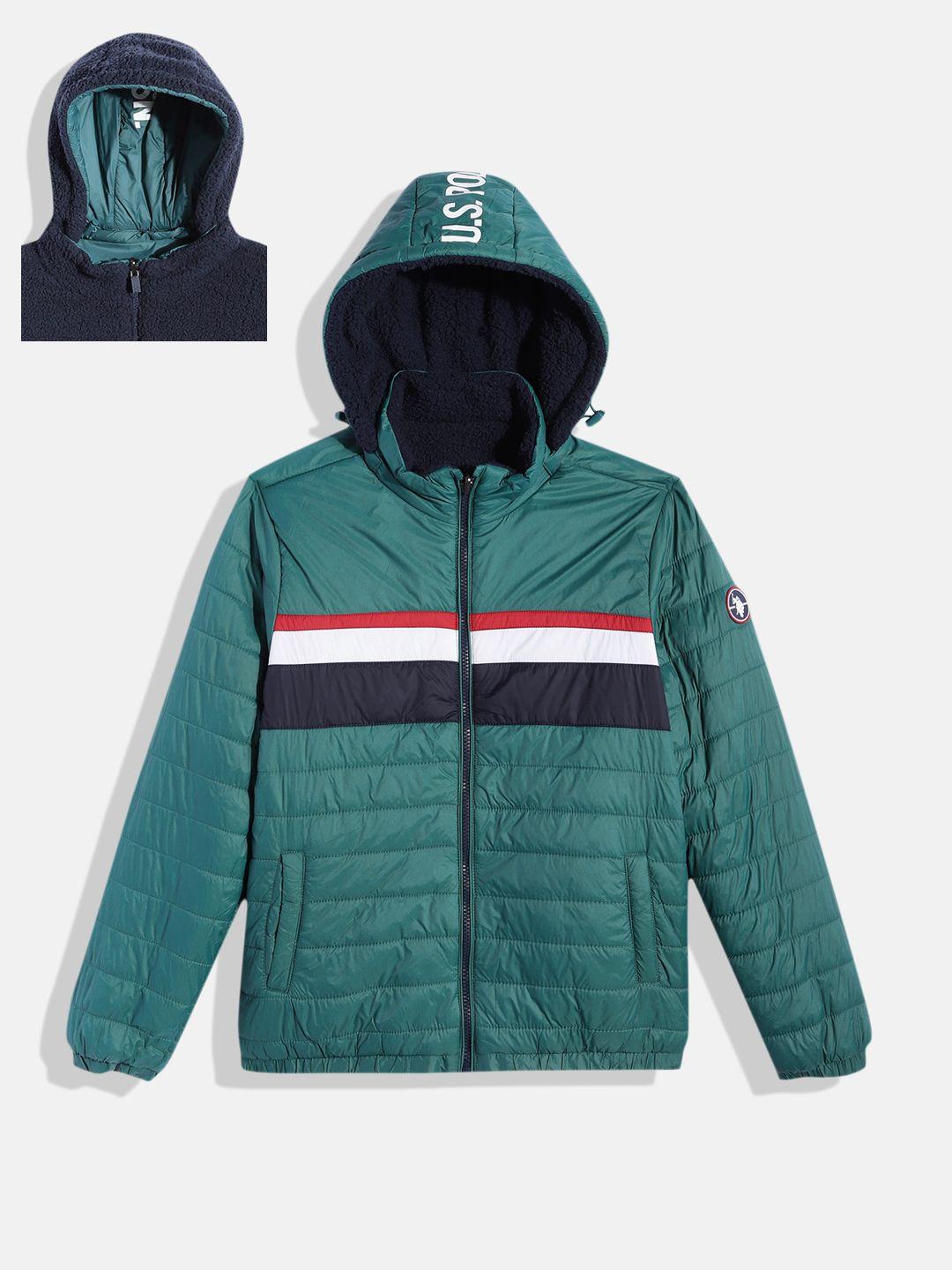 u.s. polo assn. kids boys green & navy blue reversible puffer jacket