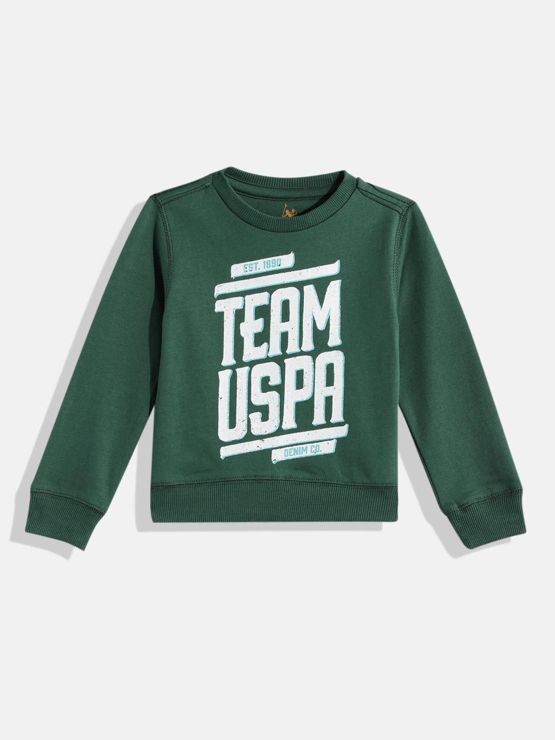 u.s. polo assn. kids boys green brand logo printed pure cotton cropped sweatshirt