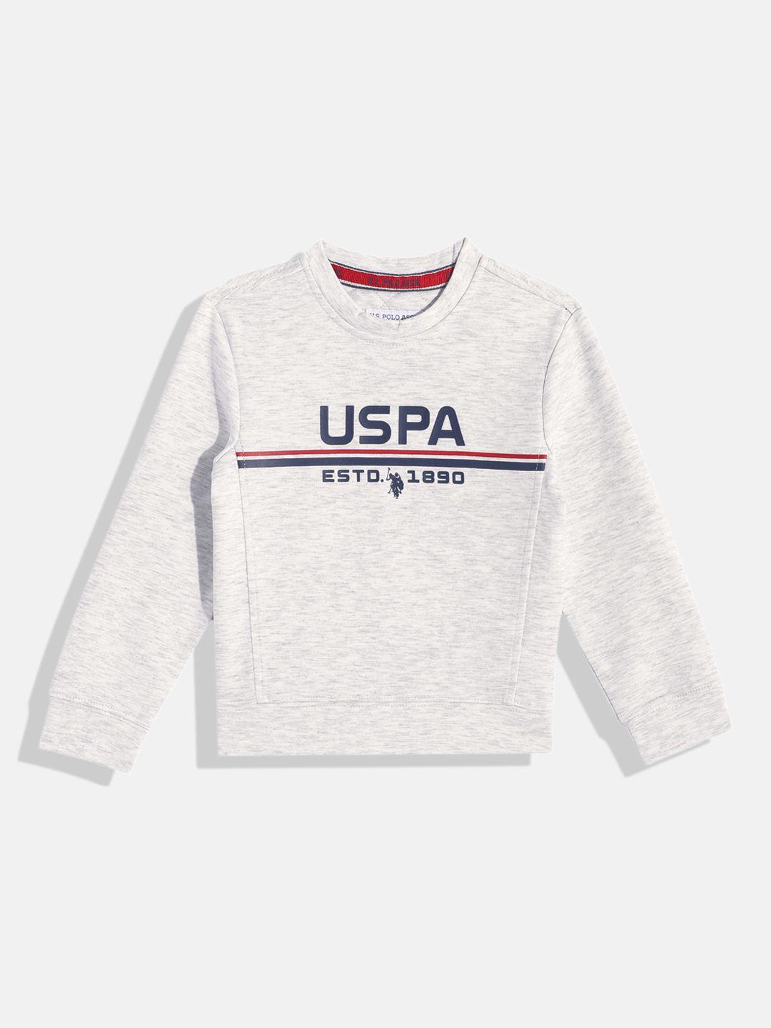 u.s. polo assn. kids boys grey melange brand logo print sweatshirt