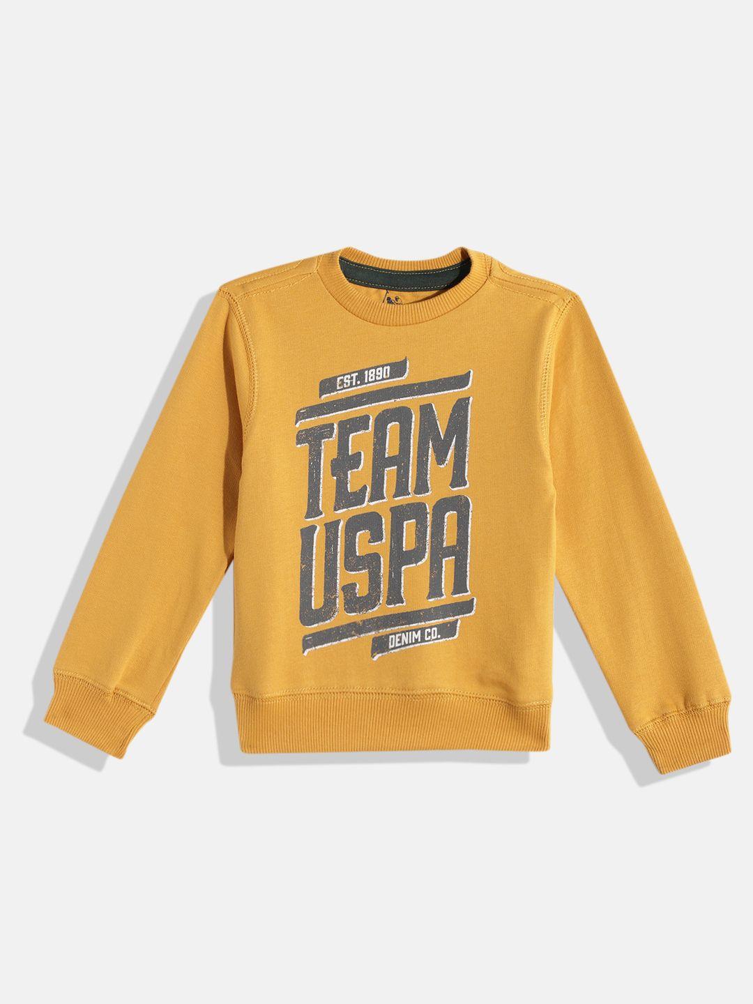u.s. polo assn. kids boys mustard yellow brand logo print pure cotton sweatshirt