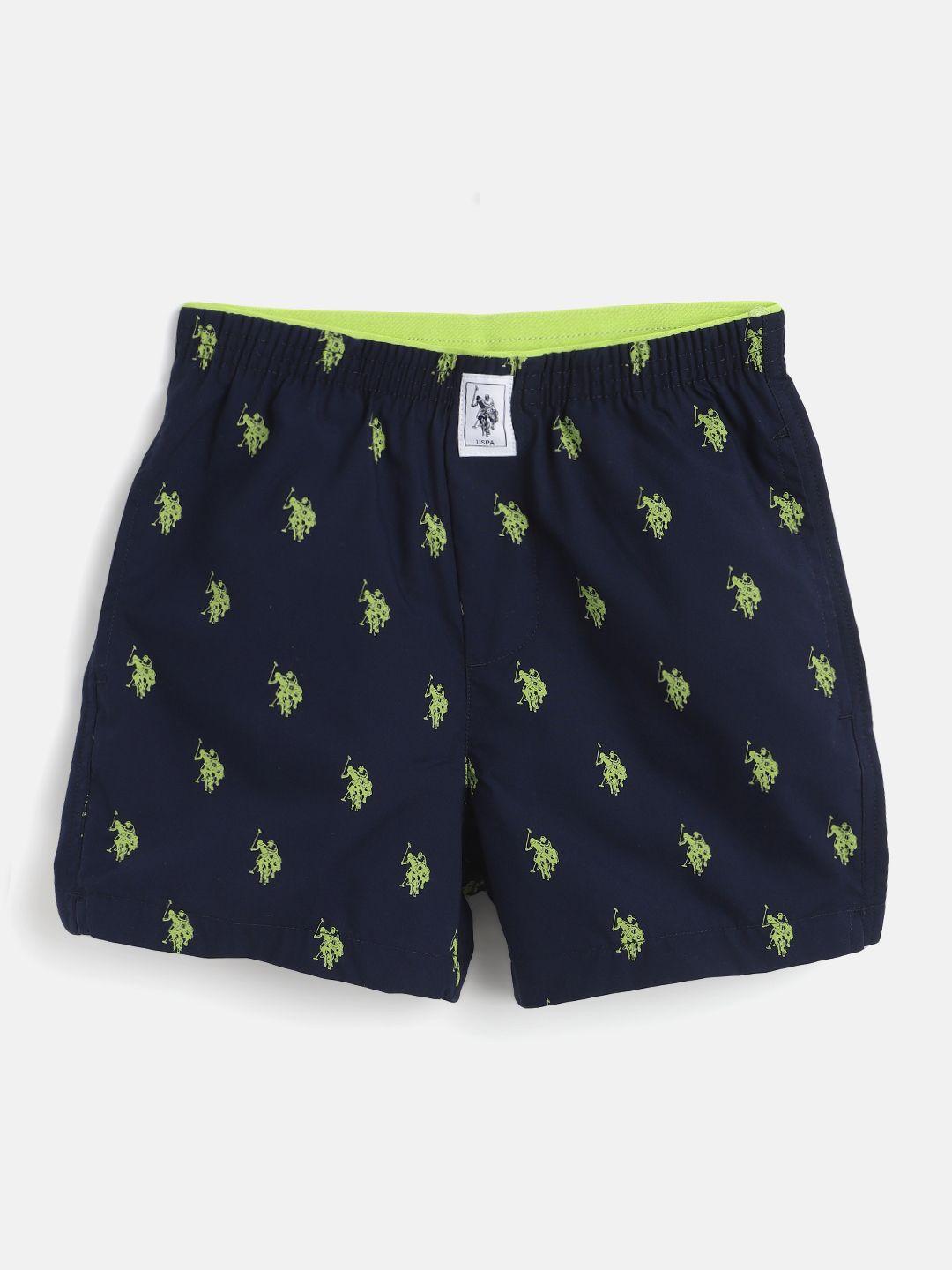 u.s. polo assn. kids boys navy blue & green brand logo print boxers 8905201686911