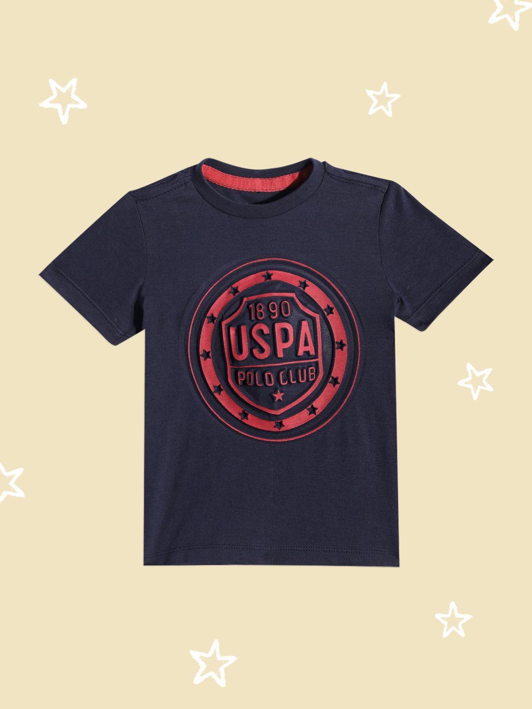 u.s. polo assn. kids boys navy blue & red brand logo printed pure cotton t-shirt