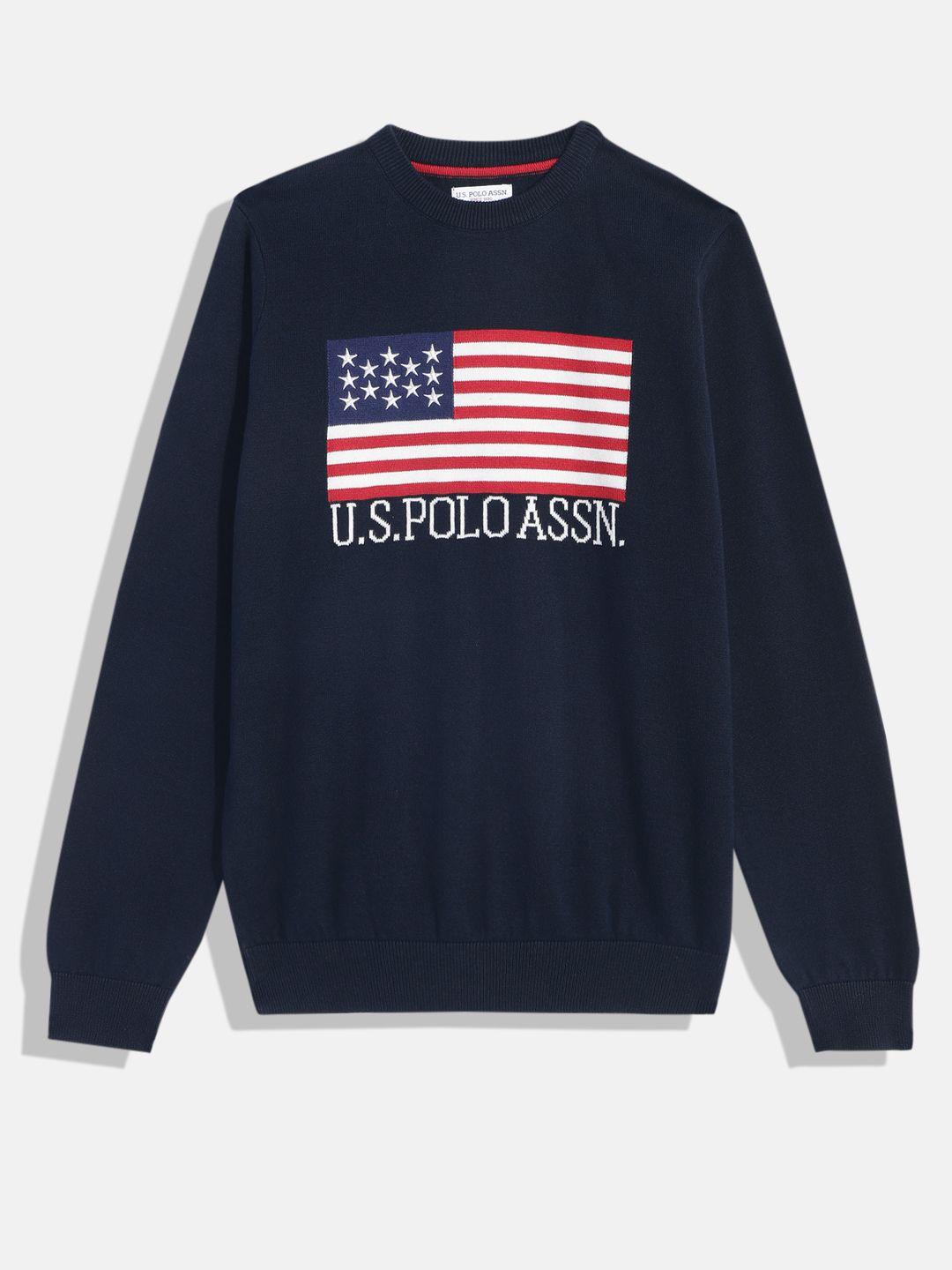 u.s. polo assn. kids boys navy blue printed pure cotton pullover