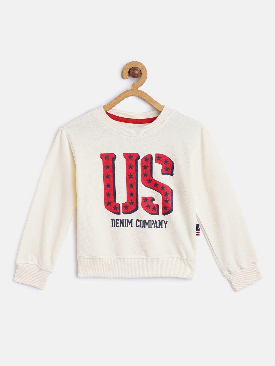 u.s. polo assn. kids boys off-white brand logo printed pure cotton sweatshirt