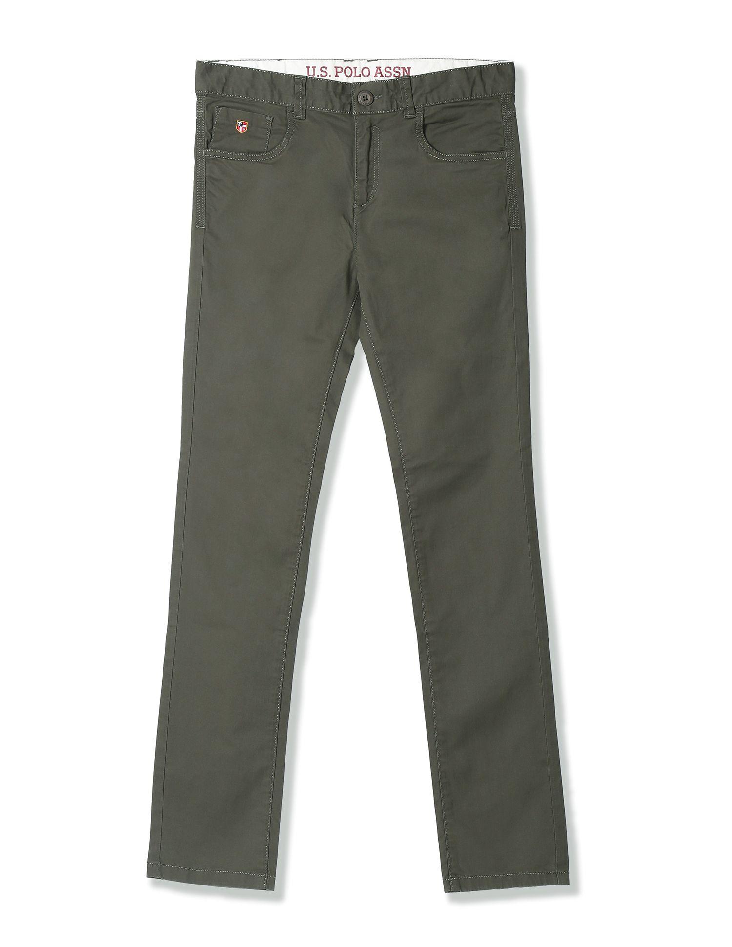 u.s. polo assn. kids boys olive green regular fit solid chinos