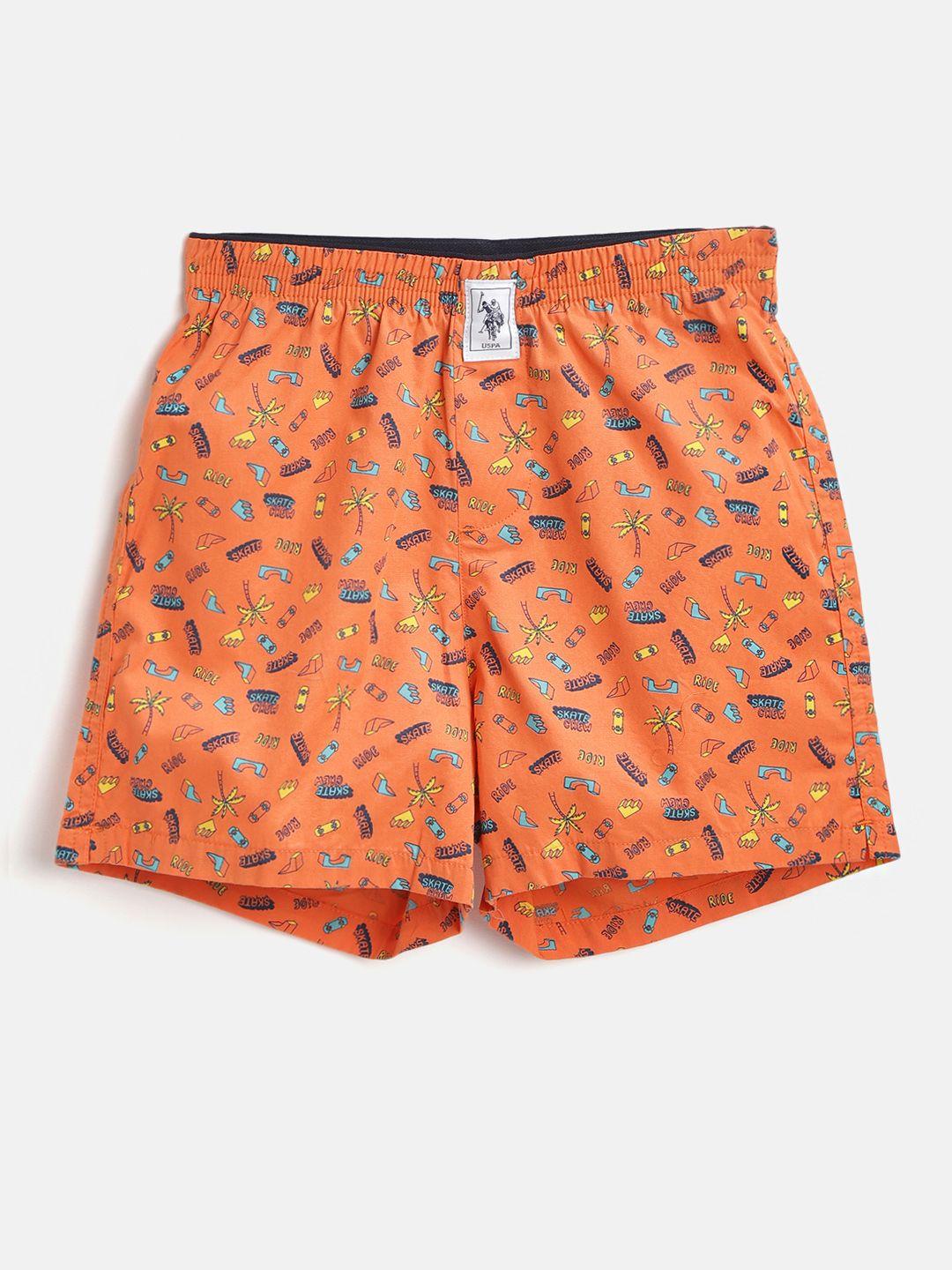 u.s. polo assn. kids boys orange & blue quirky print pure cotton boxers 8905202197669