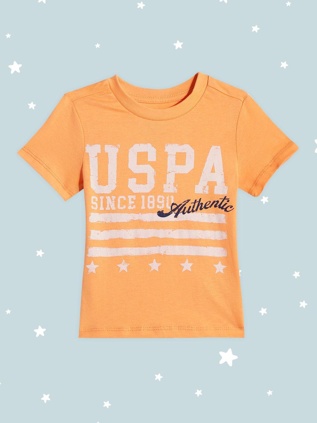 u.s. polo assn. kids boys orange brand logo printed pure cotton t-shirt