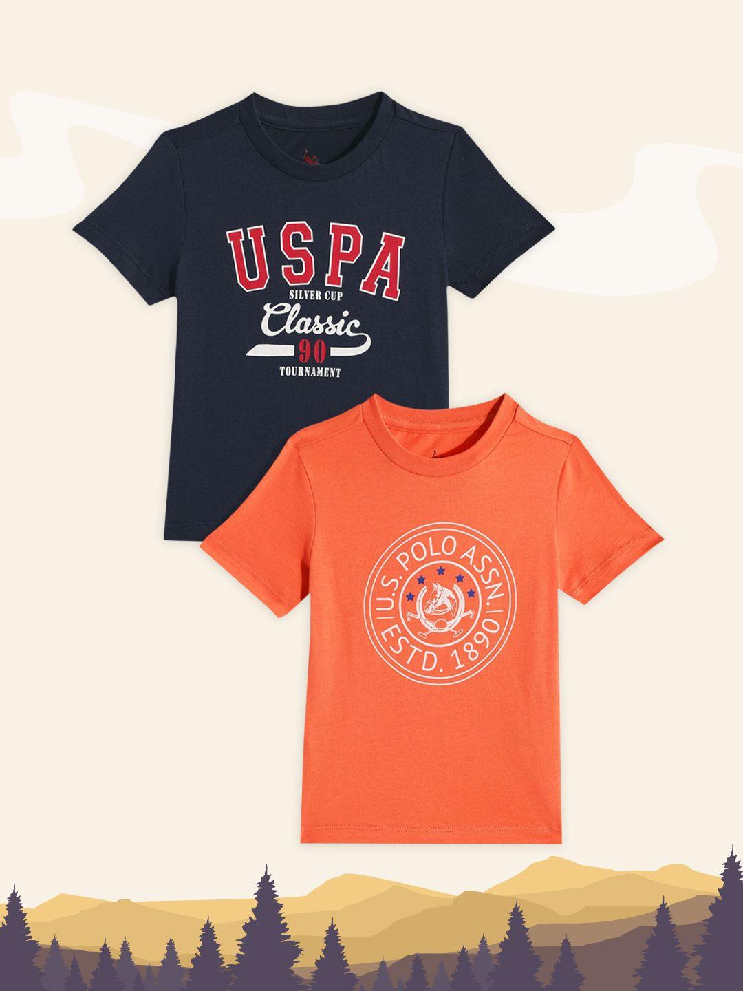u.s. polo assn. kids boys pack of 2 assorted typography printed pure cotton t-shirts