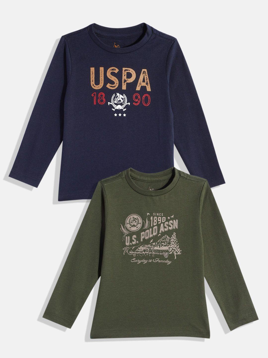 u.s. polo assn. kids boys pack of 2 brand logo printed pure cotton t-shirt