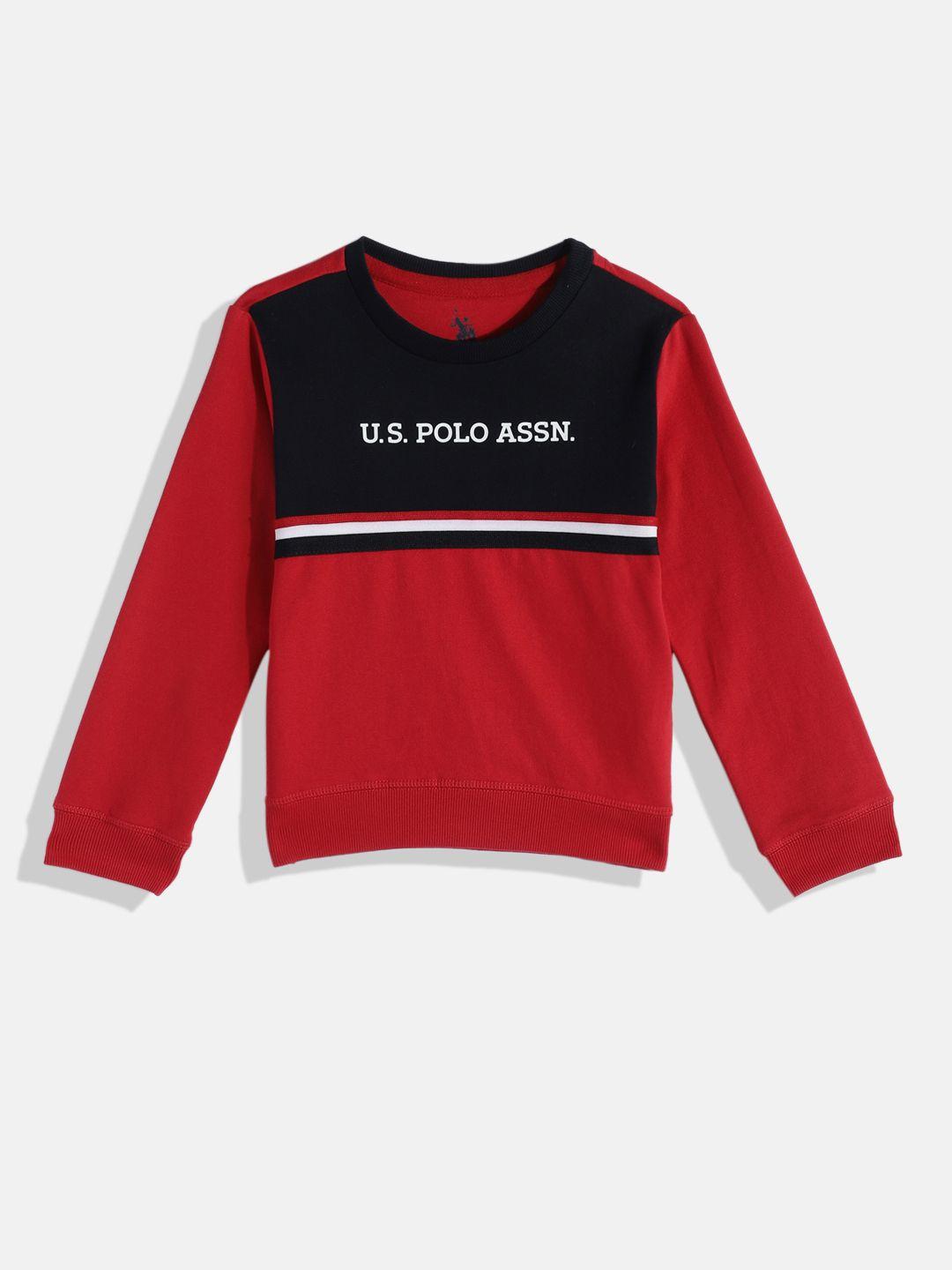 u.s. polo assn. kids boys red & navy blue colourblocked pure cotton sweatshirt