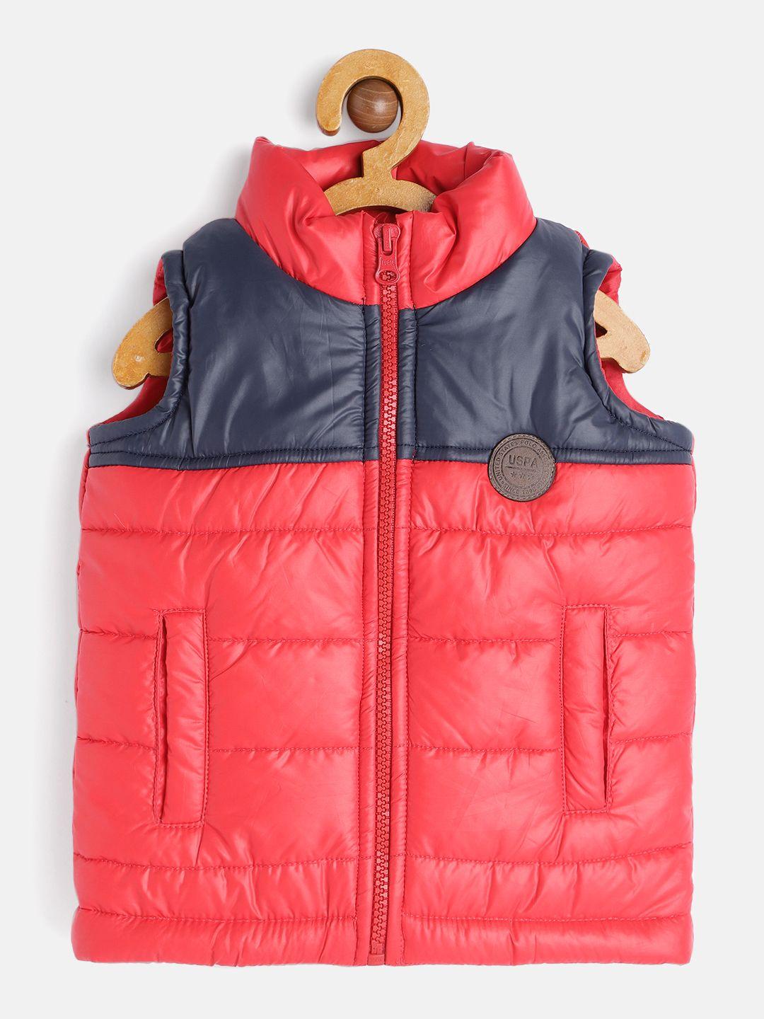 u.s. polo assn. kids boys red & navy blue solid polyester puffer jacket