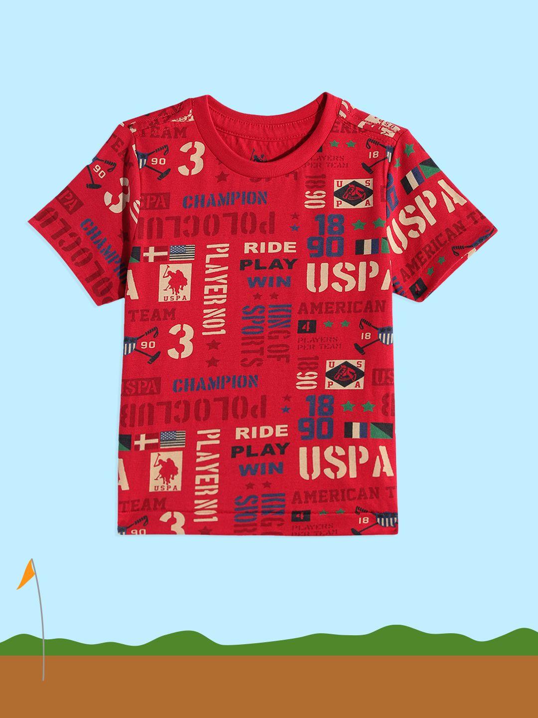 u.s. polo assn. kids boys red brand logo printed pure cotton t-shirt