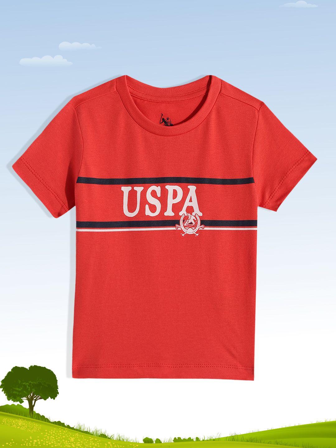 u.s. polo assn. kids boys red printed pure cotton t-shirt