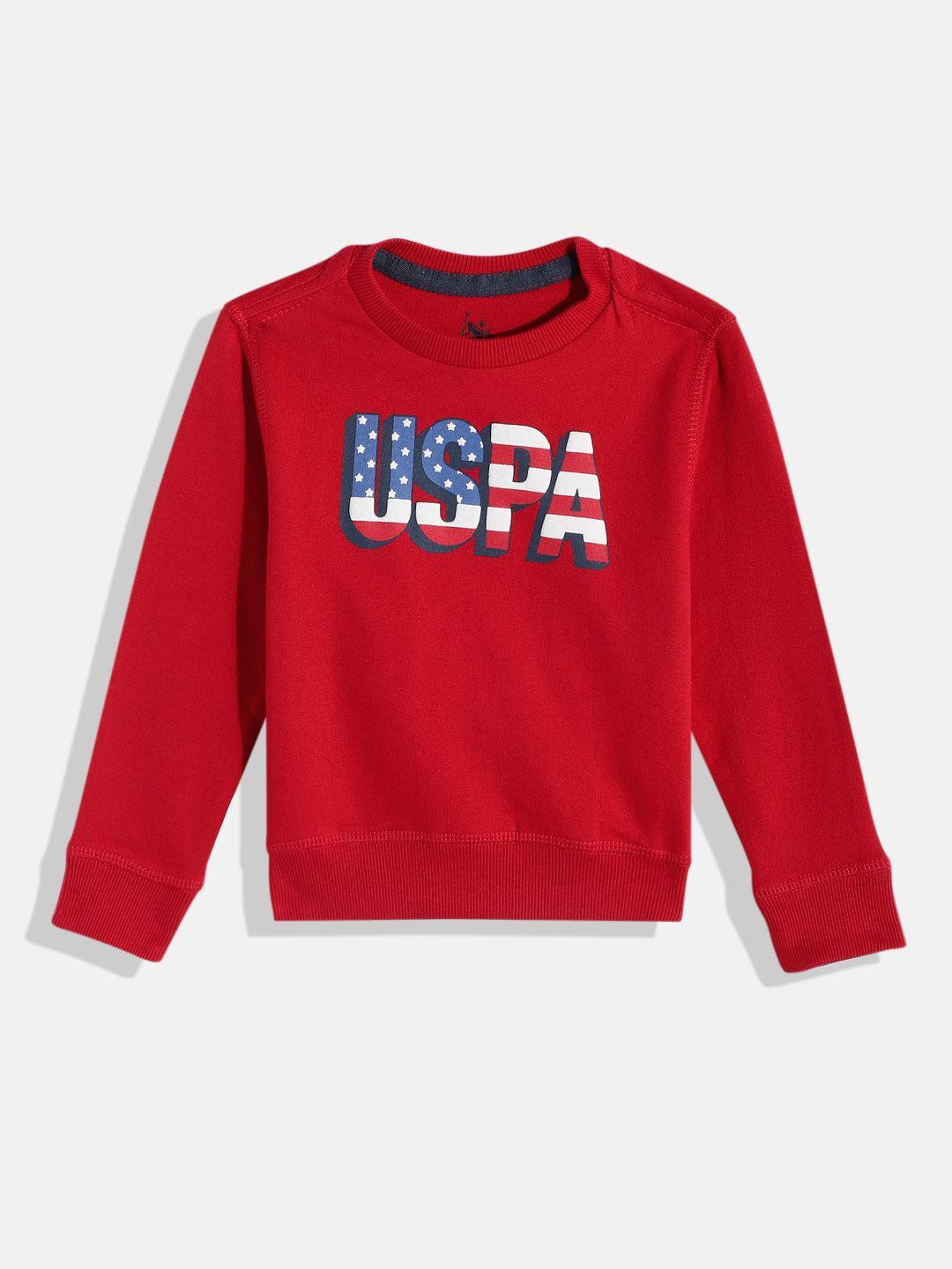 u.s. polo assn. kids boys red pure cotton printed sweatshirt