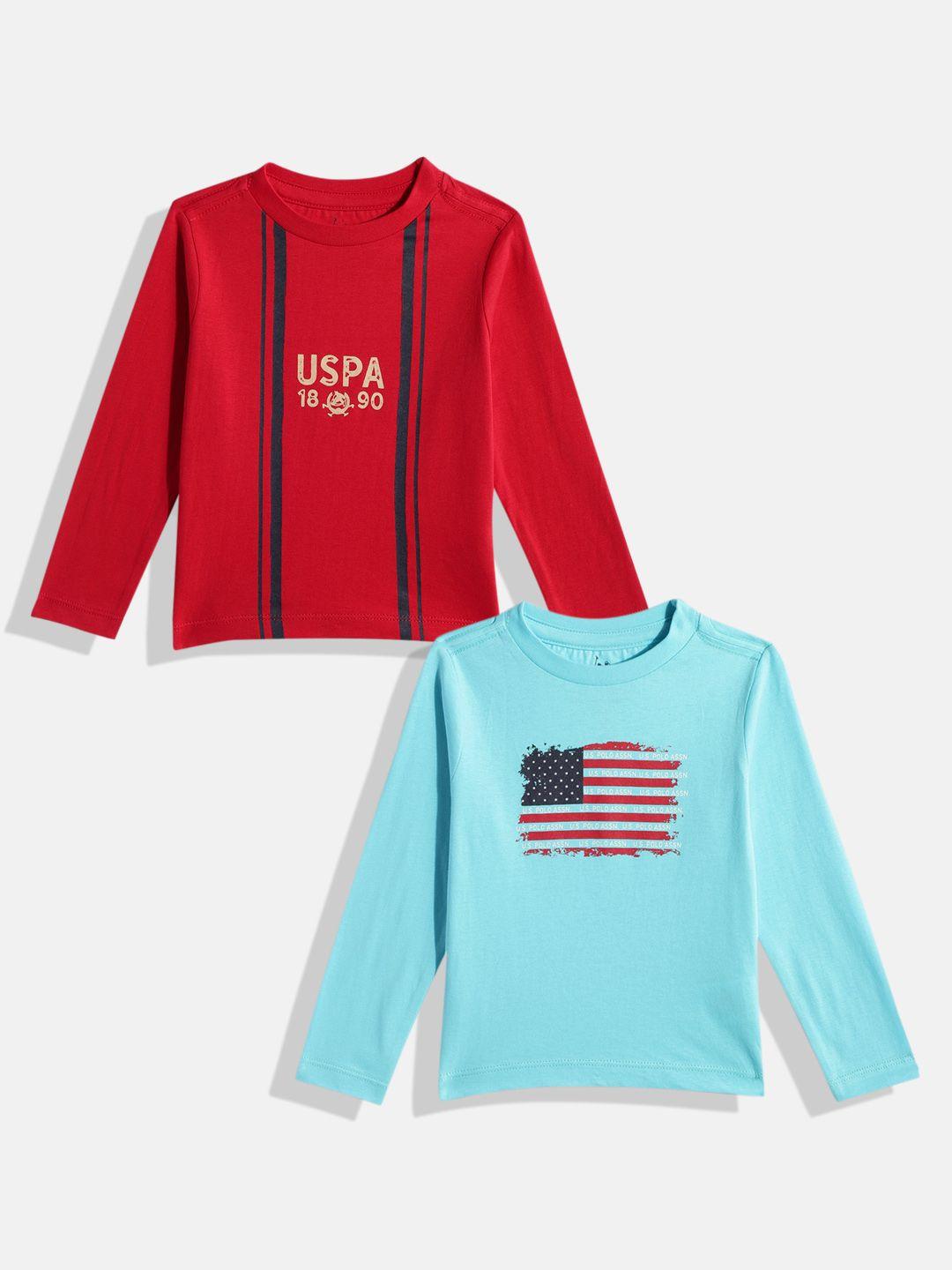 u.s. polo assn. kids boys set of 2 brand logo print knitted pure cotton t-shirts