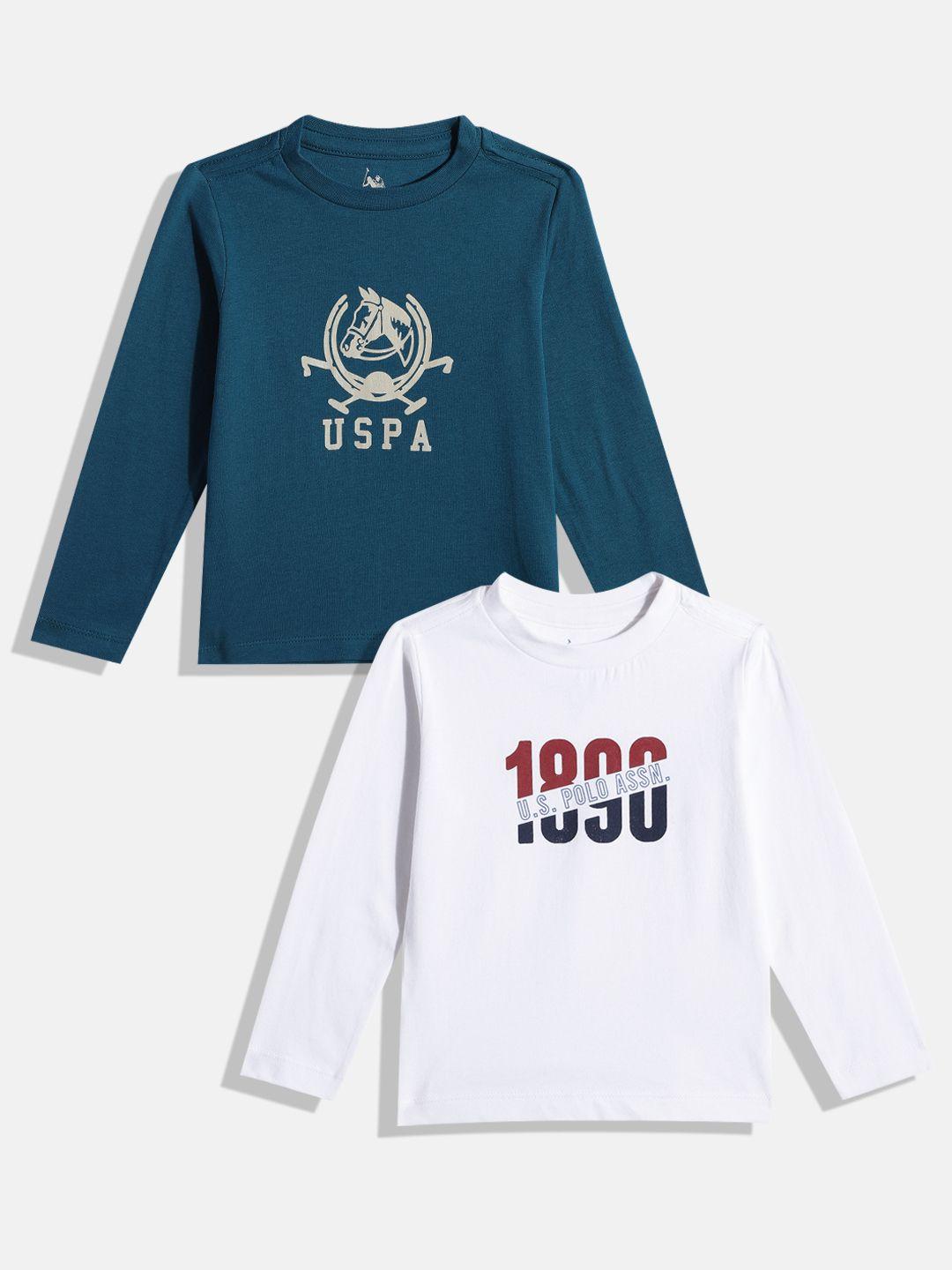 u.s. polo assn. kids boys set of 2 brand logo print knitted pure cotton t-shirts