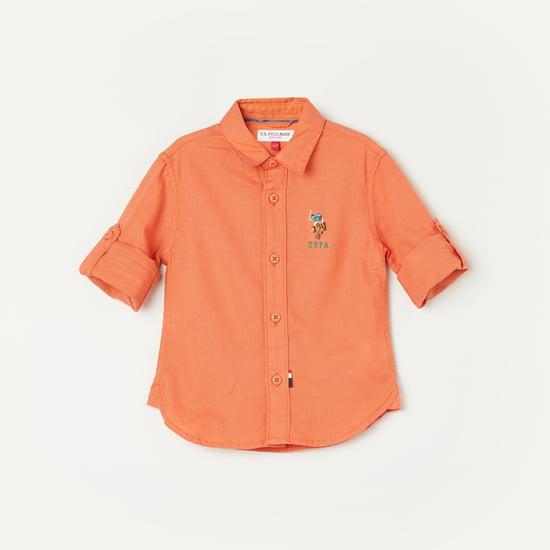 u.s. polo assn. kids boys solid roll-up sleeve shirt