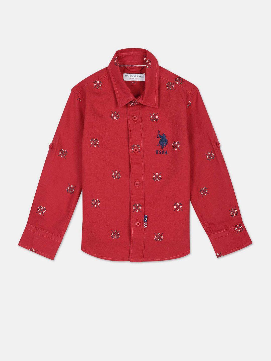 u.s. polo assn. kids boys spread collar opaque printed casual shirt