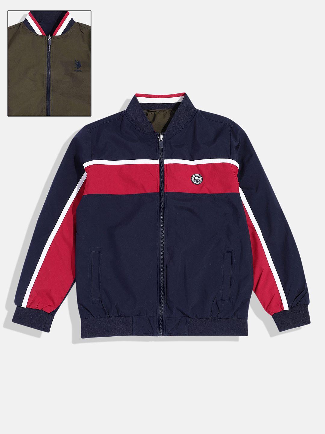 u.s. polo assn. kids boys striped reversible bomber jacket