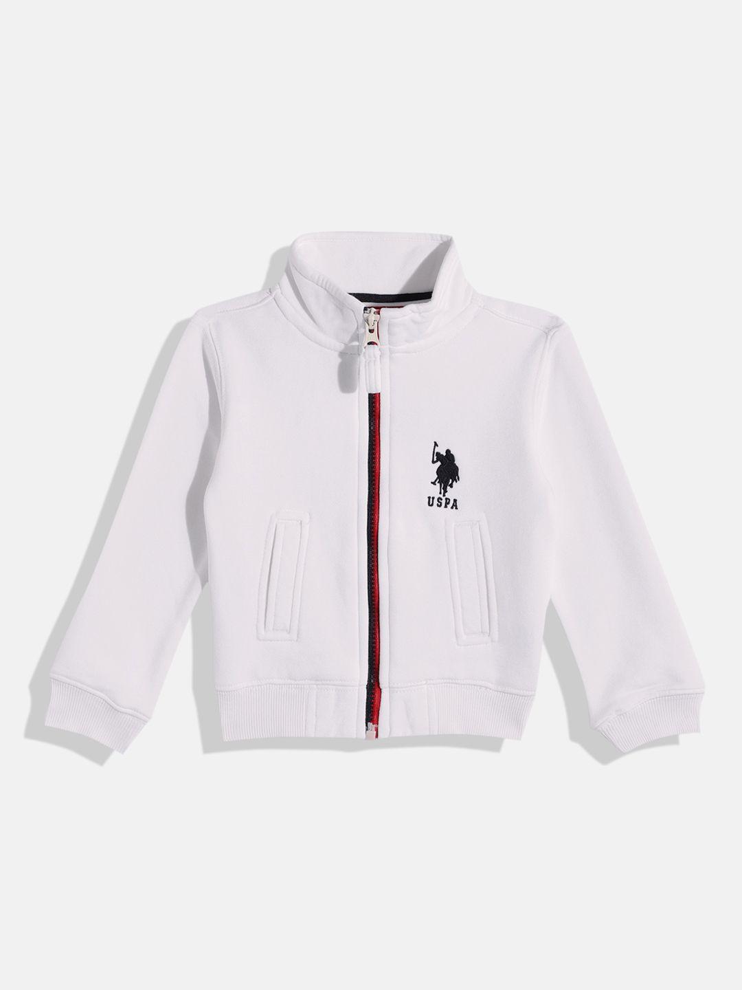 u.s. polo assn. kids boys white alphanumeric back embroidered front-open sweatshirt