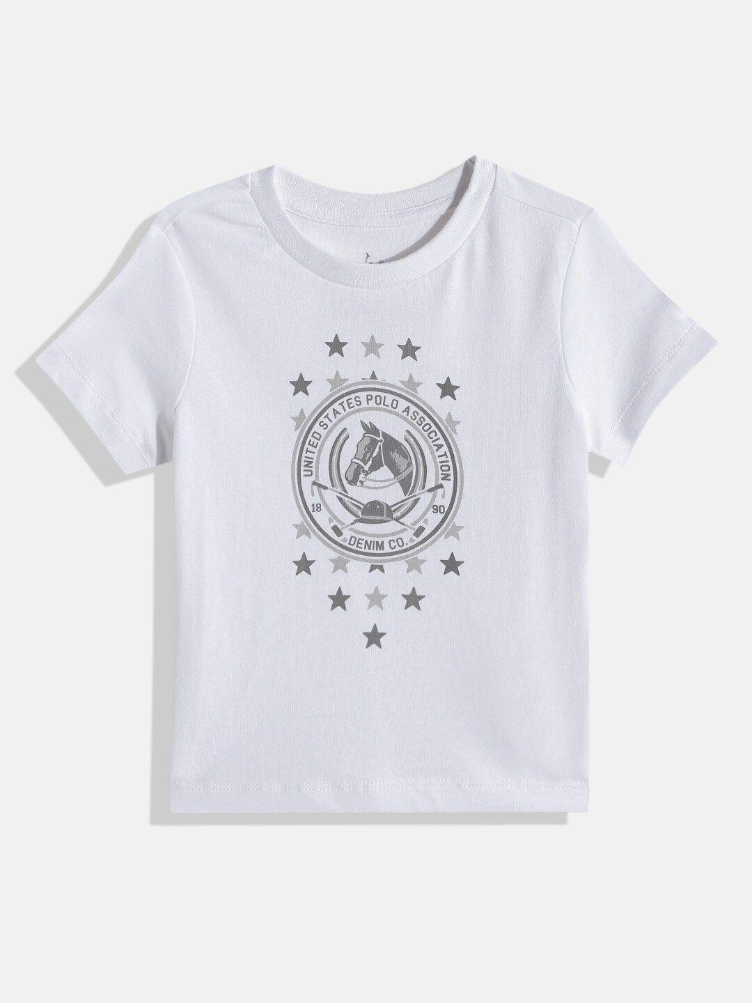 u.s. polo assn. kids boys white brand logo printed pure cotton t-shirt