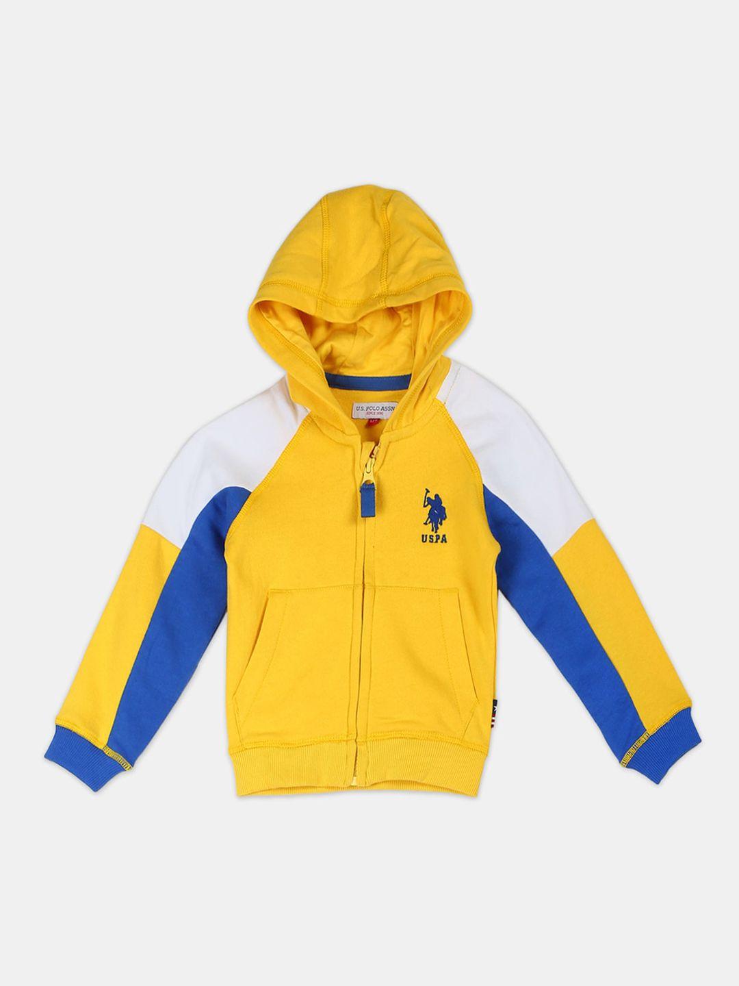 u.s. polo assn. kids boys yellow & white colourblocked hooded sweatshirt