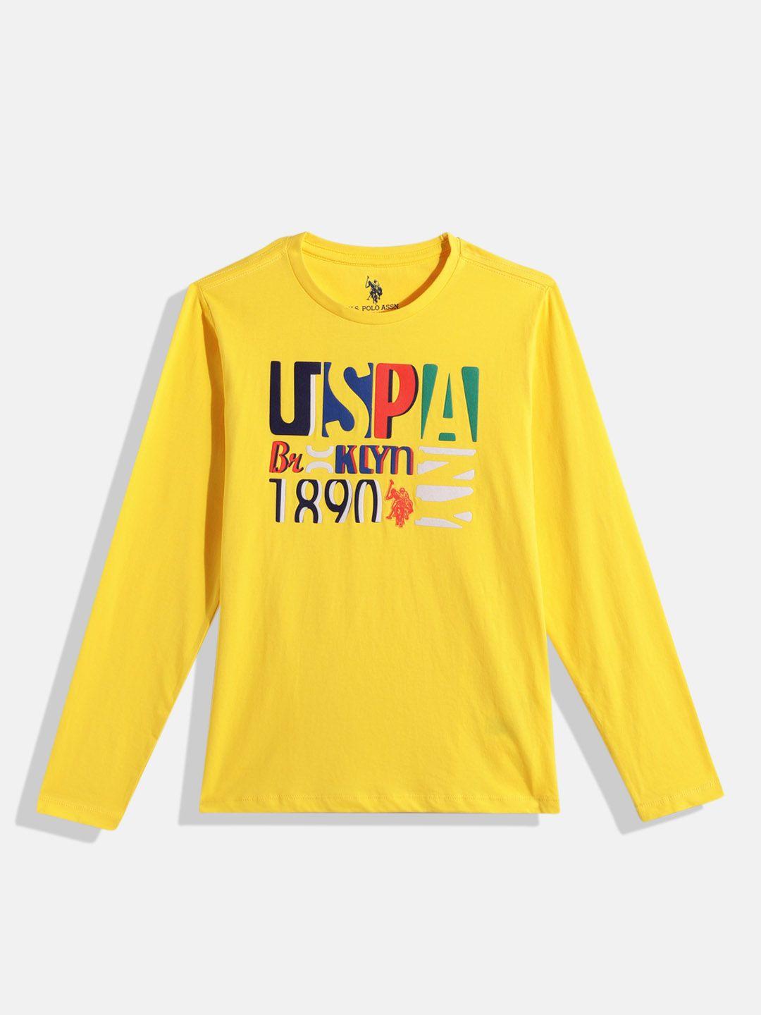 u.s. polo assn. kids boys yellow brand logo printed pure cotton t-shirt