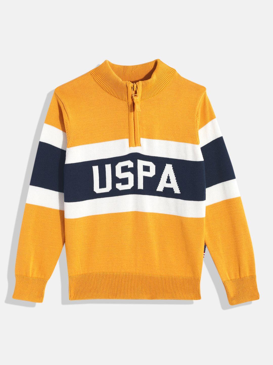 u.s. polo assn. kids boys yellow colourblocked pure cotton pullover