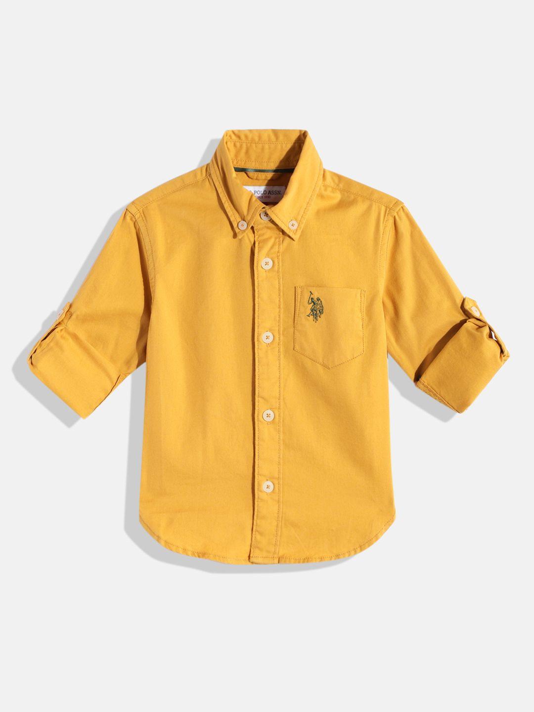 u.s. polo assn. kids boys yellow pure cotton casual shirt