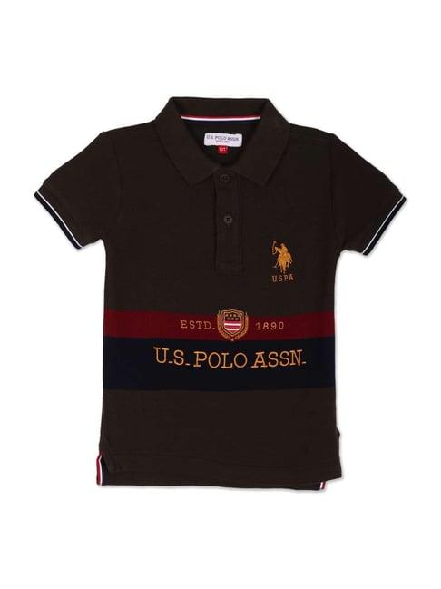 u.s. polo assn. kids brown cotton embroidered polo t-shirt