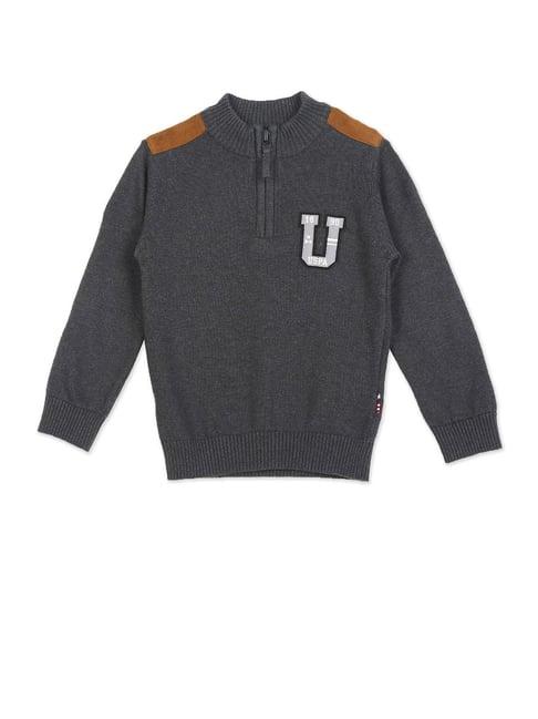u.s. polo assn. kids charcoal self design full sleeves sweater