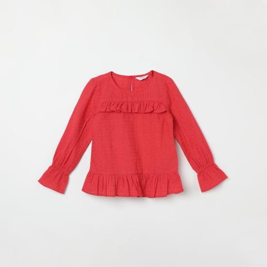 u.s. polo assn. kids embroidered bell sleeves top with ruffled hem
