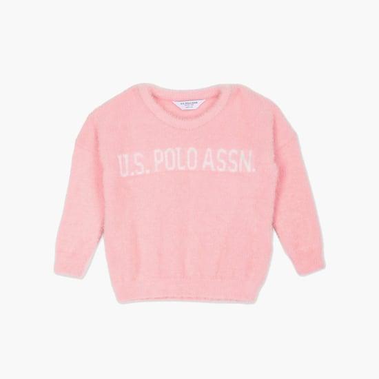 u.s. polo assn. kids girls brand print fuzzy sweater