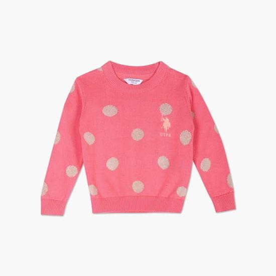 u.s. polo assn. kids girls polka-dot printed sweater