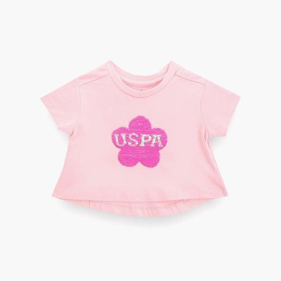 u.s. polo assn. kids girls sequined round neck top