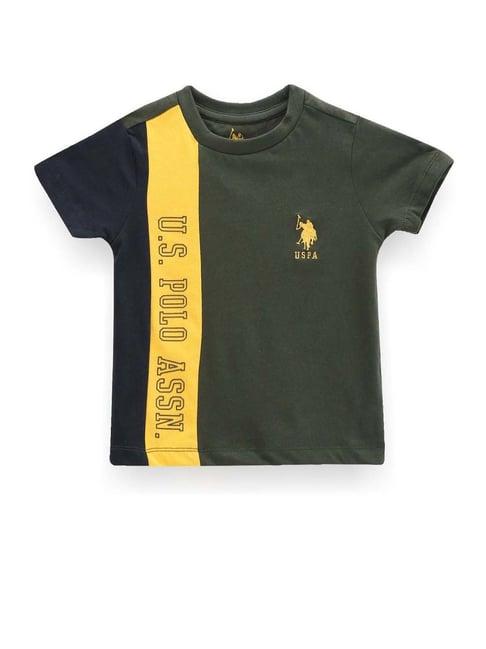 u.s. polo assn. kids green & yellow cotton printed t-shirt