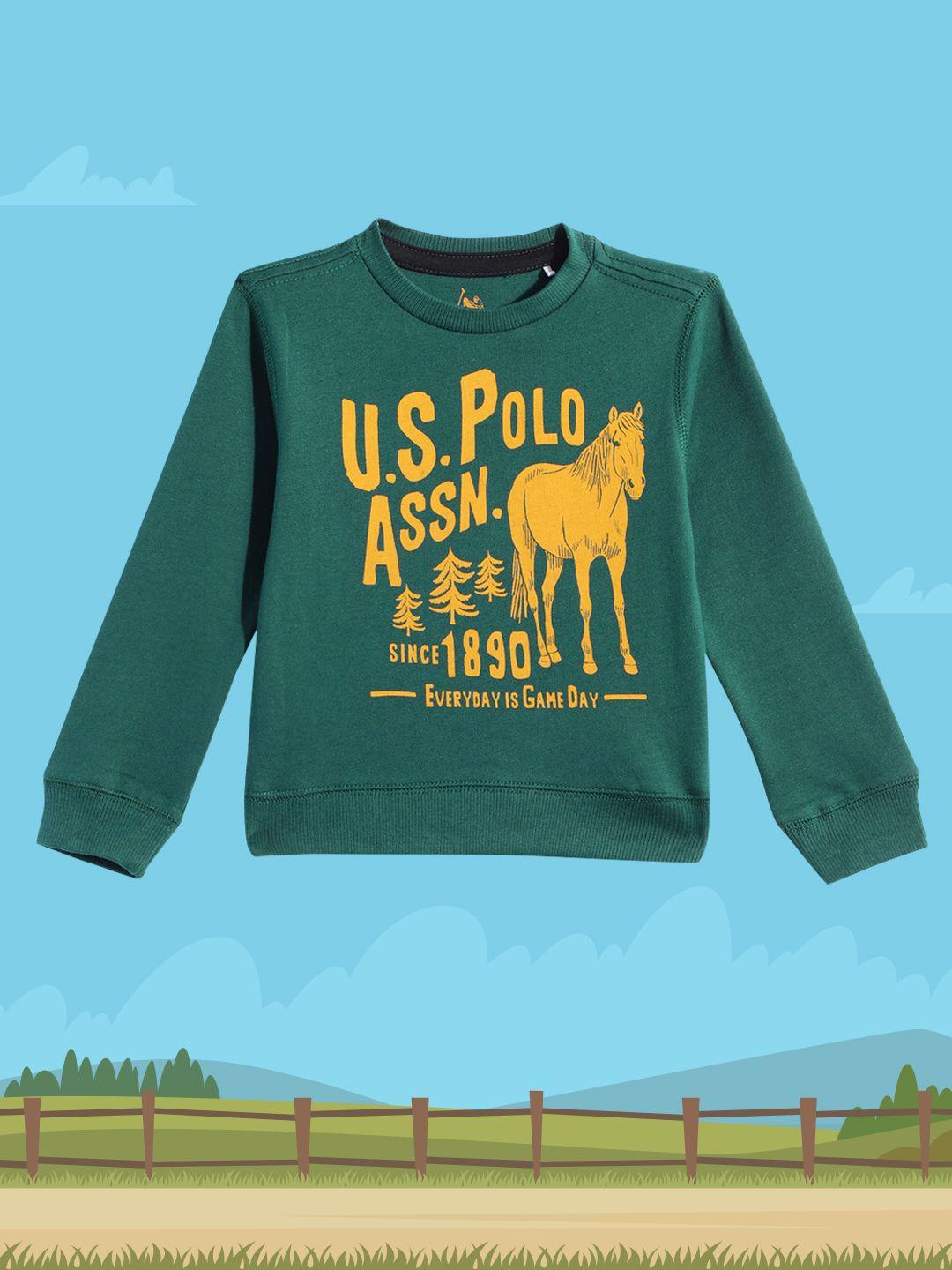 u.s. polo assn. kids green printed pure cotton sweatshirt