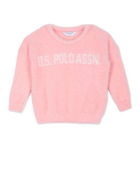 u.s. polo assn. kids light pink self design full sleeves sweater