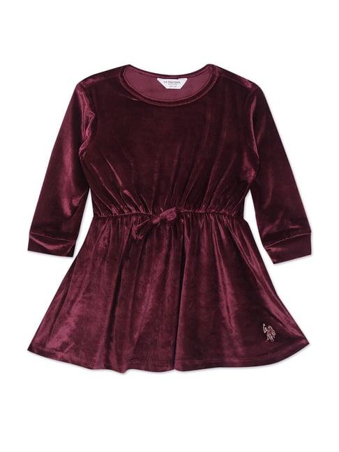 u.s. polo assn. kids maroon solid full sleeves dress